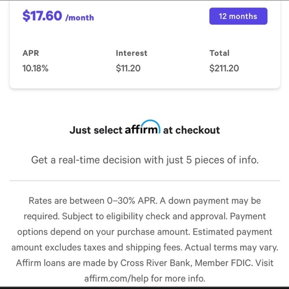 Use Affirm with $200 or more in Poshmark purchases - Picture 3 of 5